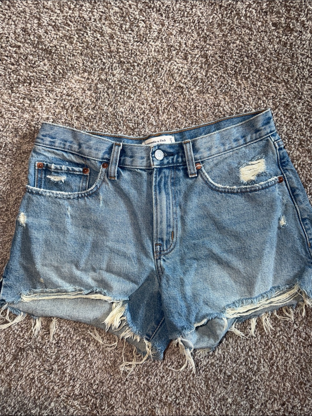 Abercrombie the boyfriend mid rise Light Blue Distressed Denim Shorts